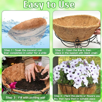 ZeeDix 12 Inch Hanging Baskets for Plants Outdoor - 3 Pack Hanging Planters with Coconut Liners, Metal Round Hanging Planter for Flowers Vegetables