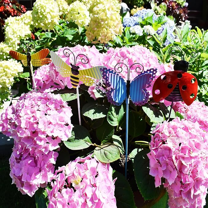Morning View Bee Butterfly Dragonfly Ladybug Garden Stakes Decorative Set of 4 Metal Insect Yard Stake Outdoor Spring Lawn Ornaments Yard Art Patio Pathway Flower Pot Outside 16 Inch Tall
