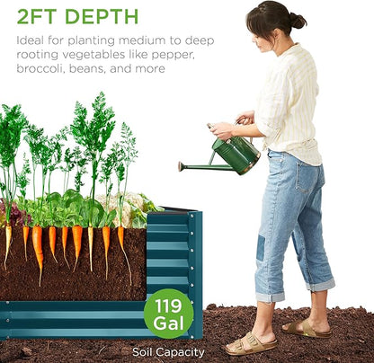 Best Choice Products 4x2x2ft Outdoor Metal Raised Garden Bed, Deep Root Box Planter for Vegetables, Flowers, Herbs, 119 Gallon Capacity, 100% Non Toxic Materials - Peacock Blue
