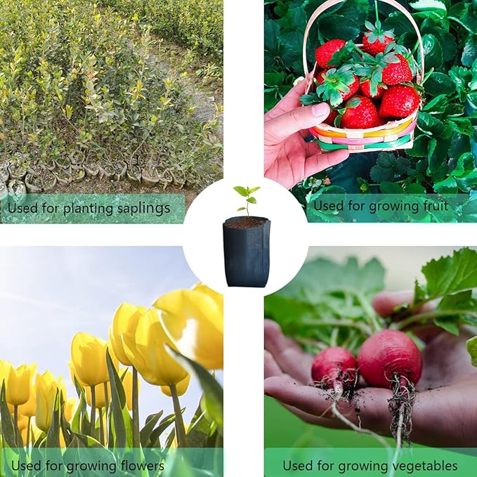 gardtree 150PCS 7×7.8 Inch Breathable Plant Grow Bags - Biodegradable Non-Woven Plant Seedling Pots for Seed Starting, Indoor/Outdoor Vegetables, Herbs, Flower | Easy Transplant, Space Saving, Black