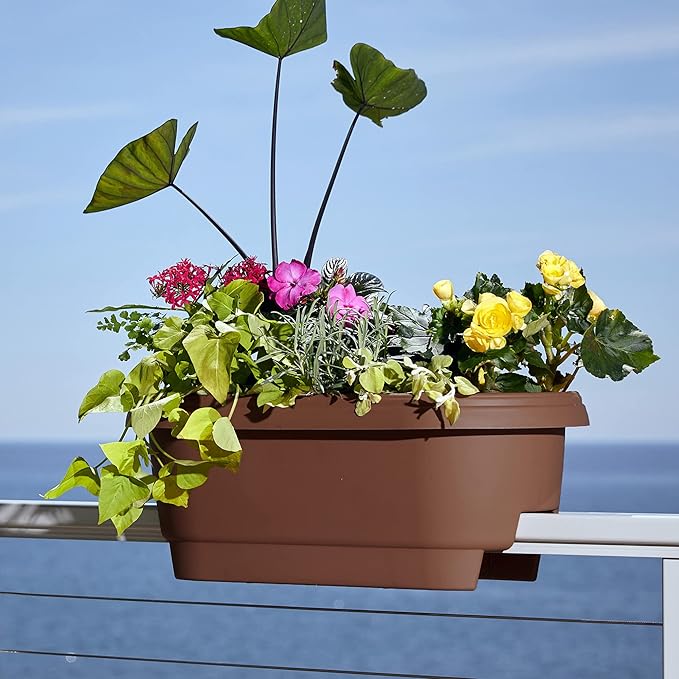 Bloem Modica Deck Rail Round Planter: 24" - Chocolate - Matte Finish, Fits Rail Sizes 4.75"-5.75", Durable Resin Pot, for Indoor and Outdoor Use, Gardening, 4 Gallon Capacity