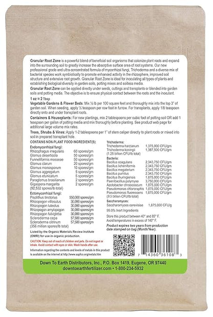 Down To Earth All Natural Fertilizers Organic Granular Root Zone - Mycorrhizal Fungi and Beneficial Bacteria - Soil and Root Inoculant for Plants, 8 oz