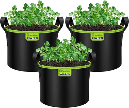 VIVOSUN 3-Pack 5-Gallon AeroBase Grow Bags, Durable Mesh Fabric Plant Container with Breathable Base and Sturdy Handles, Black