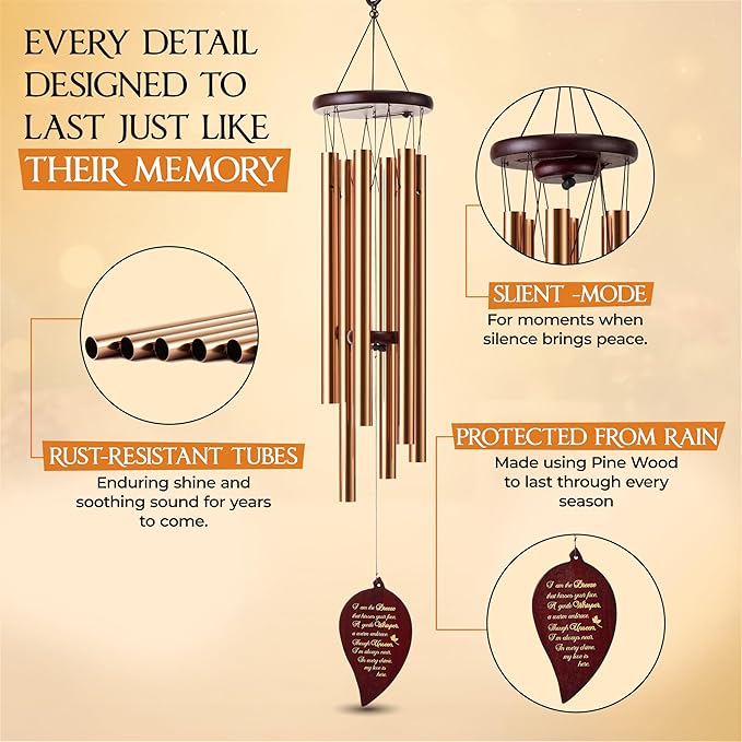 32 Inch Memorial Wind Chimes Outdoor, Sympathy Gifts for Loss of Loved One, Memorial Gifts for Loss of Mom, Sympathy Wind Chimes for Mother, Father, Brother, Sister