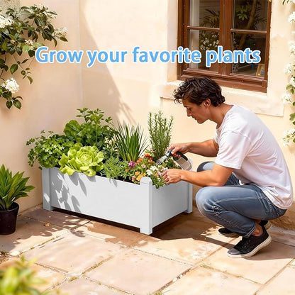 EasyUp Horticulture Garden Bed with Drainage Plug, Divisible Resin Planter Box for Backyard, Patio, Balcony, with 4 Legs(Ashen,30.04 * 17.72 * 12.6)