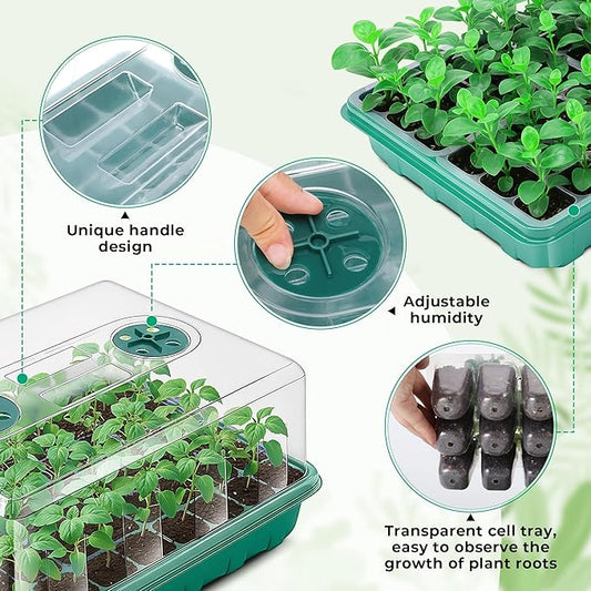 192 Cells Seed Starter Tray, 4 Packs Seed Starter Kit with Humidity Vented Domes and High Lid, Germination Kit for Indoor Greenhouse Seed Starter