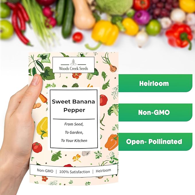 Sweet Banana Pepper Seeds for Planting – Heirloom Non-GMO Mild Yellow Banana Peppers for Home Gardens | Woods Creek Seeds