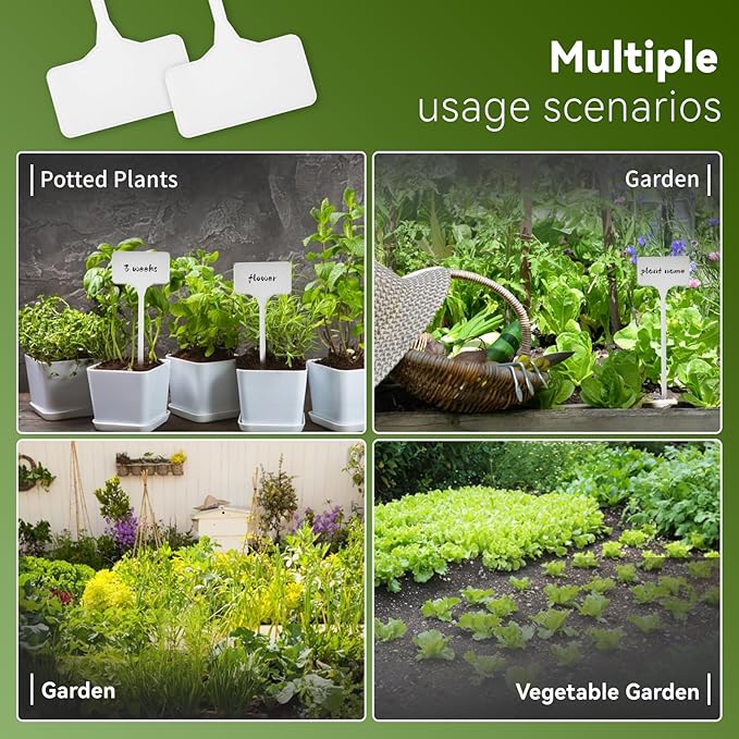 65 Pack Tall Plant Labels, 11.4 Inch Large Waterproof Garden Labels T-Type Tags with Protective Cover, Durable Yard Sign Stakes for Plant Outdoor Herbs Flowers Vegetables Nursery Use (White)