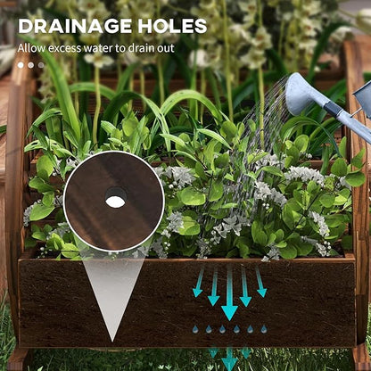 Outsunny 2-Tier Raised Garden Bed, Wooden Wagon Planter Boxes with Drainage Holes, for Vegetables Flowers Herbs, 25" x 21" x 24"