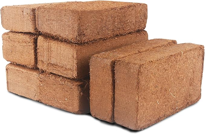 Premium Organic Coconut Coir Bricks - 8 Pack Coco Coir Bricks for Planting, Gardening, and Potting Soil Substrate. Low EC & pH Balanced 100% Organic Peat Moss Mix with Fiber from Coconut Husks