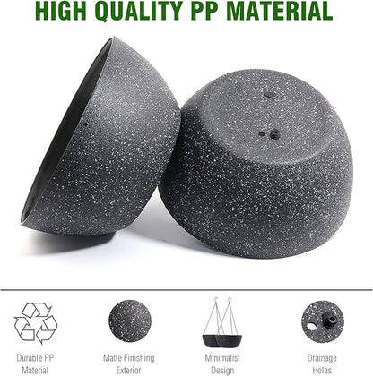 13 inch Large Hanging Planters Plant Pots for Outdoor Indoor Plants with Drainage Holes and Chain, 2 Pack Round Hanging Flower Pots for Garden Home Porch Decor, Speckled Black