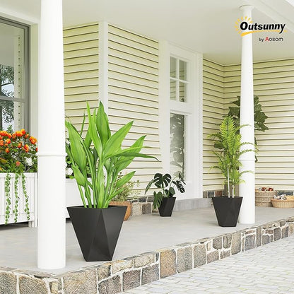 Outsunny Set of 3 Tall Planters, 18", 15.25", 11.75", MgO Indoor Outdoor Planters with Drainage Holes, Stackable Flower Pots for Garden, Patio, Balcony, Front Door, Black