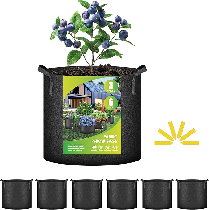 iPower Plant Grow Bag 3 Gallon 6-Pack Heavy Duty Fabric Pots, 300g Thick Nonwoven Fabric Containers Aeration with Nylon Handles, for Planting Vegetables, Fruits, Flowers, Black 2024 Version