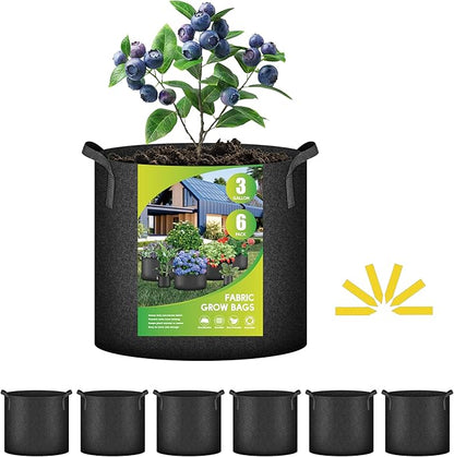 iPower Plant Grow Bag 3 Gallon 6-Pack Heavy Duty Fabric Pots, 300g Thick Nonwoven Fabric Containers Aeration with Nylon Handles, for Planting Vegetables, Fruits, Flowers, Black 2024 Version