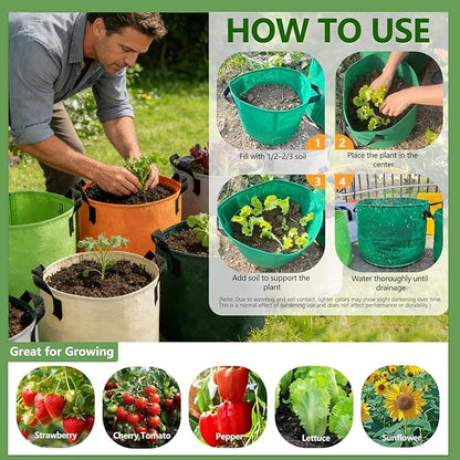 Grow Bags, 7 Pack Colorful 5 Gallon Grow Bags, Reusable Fabric Grow Bags, Foldable & Washable for Vegetables, Tomato Pots, Garden & Outdoor Growing