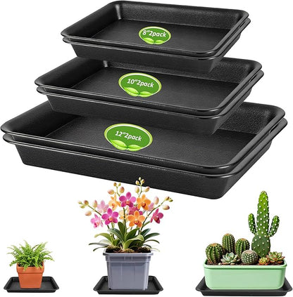 6PCS Plant Trays for Pots - 8 10 12 Inch Plastic Plant Saucer Rectangle Plant Plates to Catch Water, Drip Trays for Potted Plants