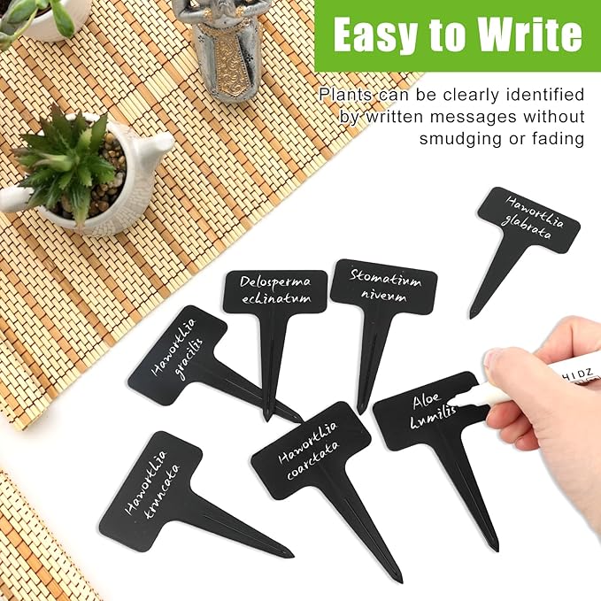 100Pcs T-Type Plant Labels, Black Durable Plastic Plant Tags with A Marker Pen, Reusable Waterproof Plant Markers for Outdoor Nursery Plants Seed