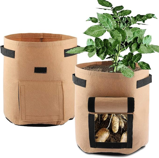 Hengwei Potato Grow Bag, 5 Pack 7-Gallon Garden Planter Bags - Update Garden Vegetables Planter BagsGarden Tub for Vegetable/Potato/Carrot/Onion/Carrot Growing (5 Pack, Brown)