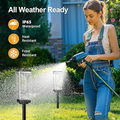 2 Pack Solar Lights Outdoor Pathway, Up to 15 Hrs Brighter LED Path Light Waterproof, Luxury Tall Solar Outdoor Light for Garden Yard Walkway Driveway Landscape, Warm White