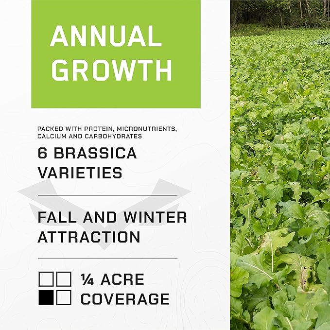 All-in-One Food Plot Seed + Fertilizer for Deer - 1/4 Acre Coverage - Annual Blend - Protein and Micronutrients for Wildlife - 6 Brassica Varieties - Illusion Systems (Prime Time)