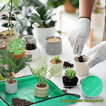 HARFINGTON 3pcs Repotting Mat 19.7" x 19.7" PE Cloth Waterproof Plant Repotting Mat Foldable Portable Gardening Potting Tray with Plastic Buckle for Indoor Plant Change Soil Watering, Yellow
