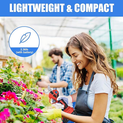 Electric Pruning Shears, Garden Pruner with 2 Rechargeable Battery, Replacement Steel Blade Gloves, Heavy Duty Gardening Bypass Branch Rose, Cordless 48V Power Tree Triming, 30mm 1.2" Cut Diameter