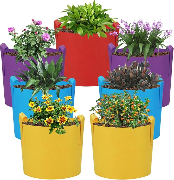 LITLANDSTAR 7-Pack 15 Gallon Colorful Grow Bags, Thickened Nonwoven Plant Fabric Pots with Handles, Heavy Duty Garden Planting Bag for Vegetable, Herbs & Flowers, Come with 4 Colors