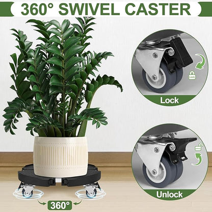 Plant Caddy Stand with 360° Wheels Adjustable 15-22 Inch Rolling Plant Stand Heavy Duty Large Plant Cart Dolly with Casters 440lbs Capacity for Large Planter, Garden Pot, Flower Pot, Black, 1 Pack