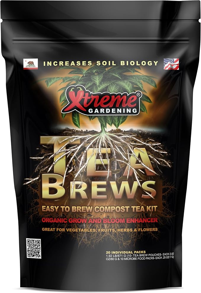 Xtreme Gardening Xtreme Tea Brews – Compost Tea Kit, 10-Pack 80g Pouches, Each Brews 5 Gallons, Bloom Booster & Yield Booster with Worm Castings & Microbe Food Pack, Works with Any Fertilizer Program