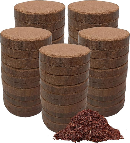 Coco Coir Discs (50mm, 50-Pack) - Organic Coconut Disc for Plants - Seed Starting Discs - Seedling Soil for House Plants, Potting Soil, Indoor Gardens - Organic Coco Coir - Compressed Coconut Pellets