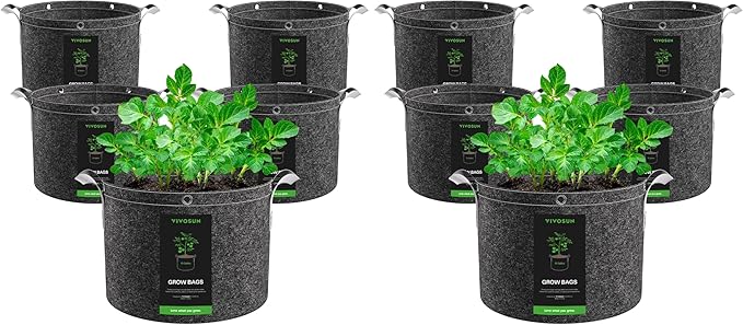 VIVOSUN 10-Pack 10 Gallon Grow Bags, 500G Thick Nonwoven Fabric Pots with Strap Handles, Multi-Purpose Rings, for Low Stress Plant Training Fruits, Vegetables, and Flowers