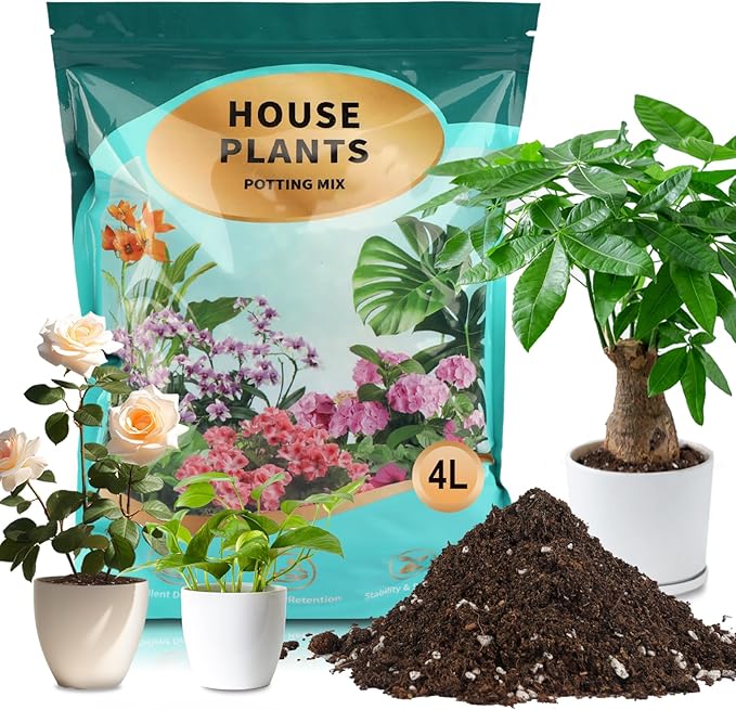 Potting Soil Mix 4qt for Indoor Plants, Organic Houseplant Soil Well Draining Dirt Ready to Use, Fit for House Plant Like Pothos, Philodendron, Monstera, African Violet