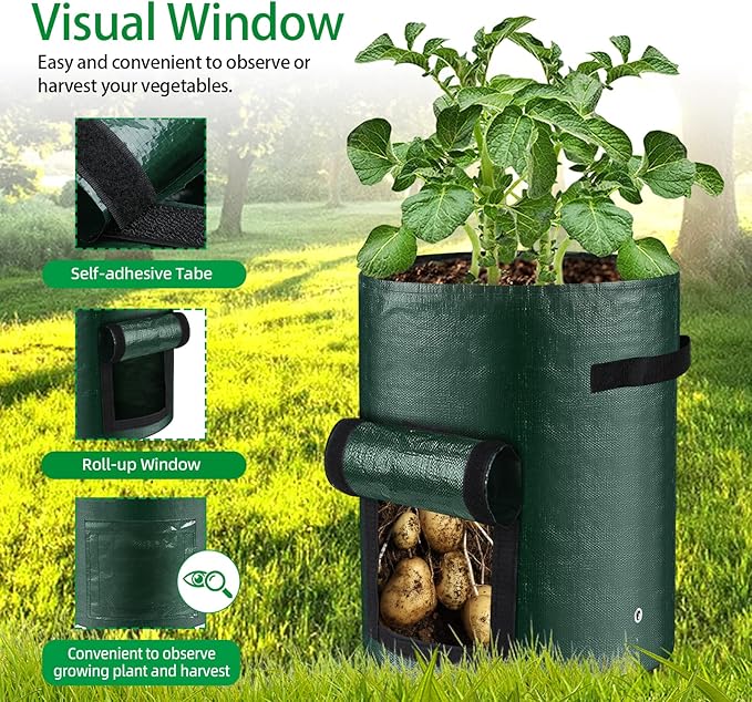 14 Pack Potato Grow Bags 10 Gallon with Flap and Handle(6PCS non-woven fabric and 8PCS PE Material Fabric Pots) for Tomato, Vegetable and Fruits