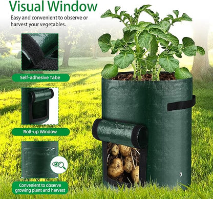 14 Pack Potato Grow Bags 10 Gallon with Flap and Handle(6PCS non-woven fabric and 8PCS PE Material Fabric Pots) for Tomato, Vegetable and Fruits