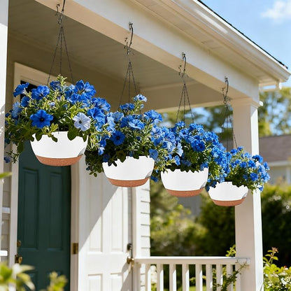 Set of 2-8 Inch Self Watering Hanging Planters for Indoor Outdoor，Hanging Plant Pots with Drainage & Removable Tray, Hanging Pots Holder for Ivy, Pothos, Ferns, Balcony & Patio, White Brown