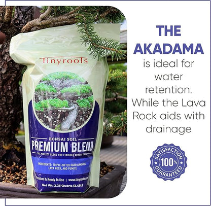 Bonsai Outlet Premium Bonsai Soil - Tinyroots 2.25 Quart Soil Blend for Finished Bonsai, Ideal for Water Retention and Root Development, Made from Genuine Akadama, Red Lava Rock and Pumice