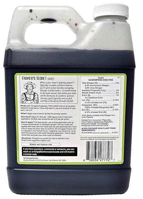 Farmer’s Secret Lawn Booster Fertilizer - Super Concentrated - All Around Fertilizer for all Types of Lawns and Turfs (32oz)