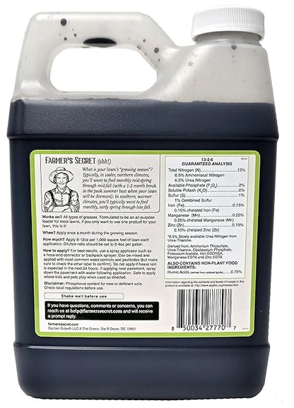 Farmer’s Secret Lawn Booster Fertilizer - Super Concentrated - All Around Fertilizer for all Types of Lawns and Turfs (32oz)
