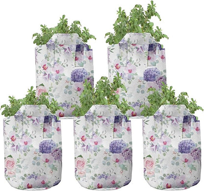 Ambesonne Colorful Grow Bags 5-Pack, Carnival Feathers, Heavyduty Fabric Pots with Handles for Plants, Eggshell
