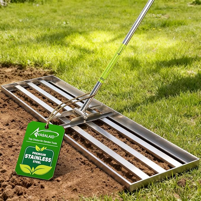 48x12 inch Lawn Leveling Rake,Heavy-Duty Stainless Steel Landscape Rake with an Adjustable 78'' Extra Long Handle Lawn Leveling Tool for Yard,Backyard,Garden,Golf,Farm,Pasture