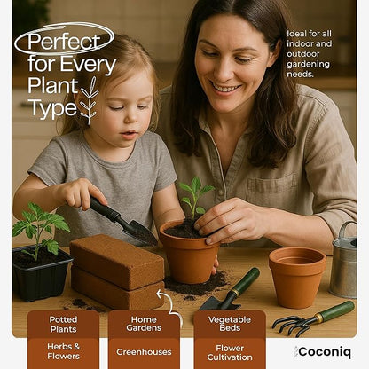 Premium Coco Coir Bricks 4 Pack - Lightweight Cocopeat for Garden Soil, Compressed Coconut Fiber Brick for Potting, Gardening, Planting, Seed Starting, Indoor & Outdoor Plants, Set of 4