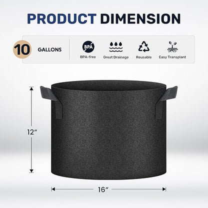 Simple Deluxe 10 Gallon 20 Pack Grow Bags with Handles, Vegetable/Flower/Plant Nonwoven Aeration Fabric Plant Pots Gardening Planter for Potato, Tomato and Fruits, Black