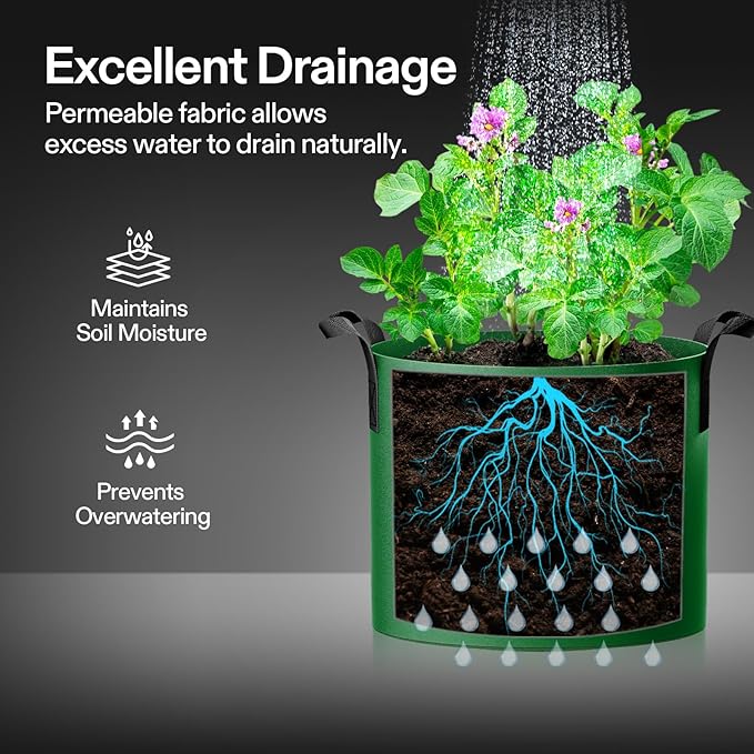 VIVOSUN 5-Pack 5-Gallon Colored Grow Bags, 350G Thick nonwoven Fabric Pots with Handles for Flowers, Fruits and Vegetables