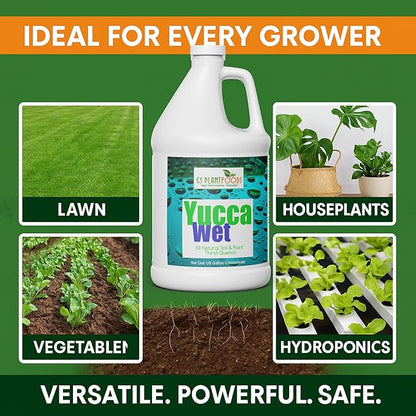 Wetting Agent - Surfactant Wetting Agent (1 Gallon Concentrate) - Liquid Yucca Extract for Plants, Lawns - All Natural & Plant Thirst Quench - Liquid Aeration Soil Loosener