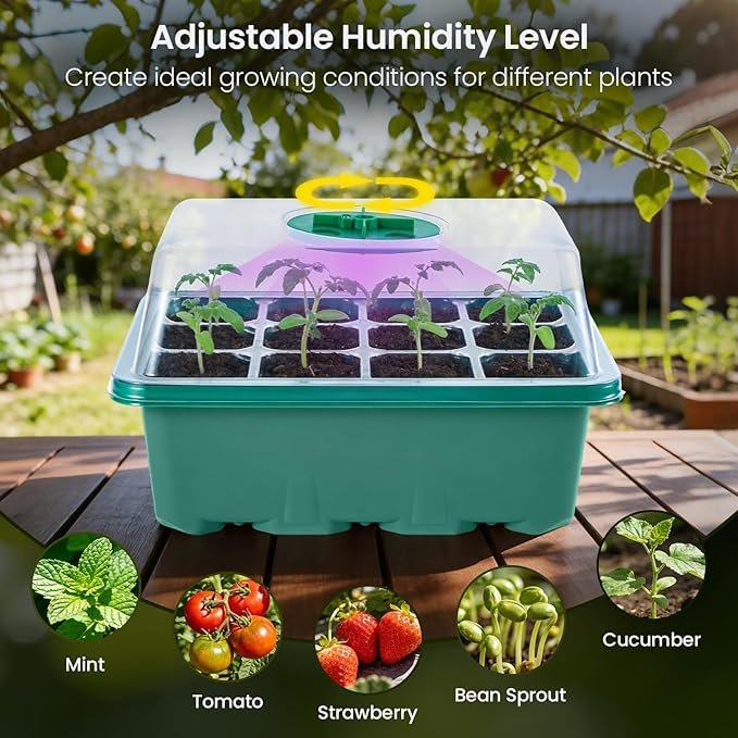 5 Pack Seed Starter Kit with Grow Lights & 3.9" Humidity Domes, 72 Cells Indoor Germination Trays, Full Spectrum Adjustable LED, Reusable Plant Starter System for Year-Round Gardening