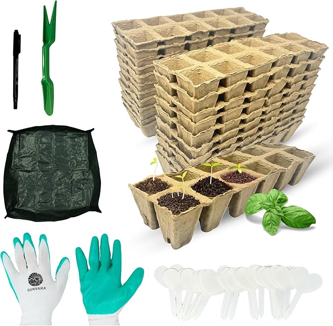 SunVara Seed Starter Peat Pots for Seedlings 300 pcs Biodegradable Seed Starter Pots
