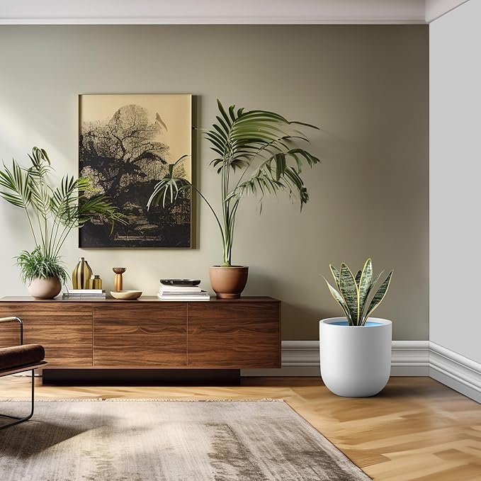 Kante 16.5" Round Concrete Planter, Large Cylinder Plant Pot with Curved Bottom and Drainage Hole, for Indoor and Outdoor Use – Garden or Patio, White Finish with Painted Interior