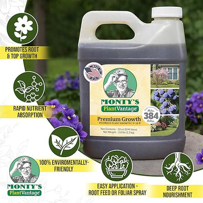 PlantVantage Premium Growth Liquid Plant Food - Liquid Fertilizer for Stronger Stems & Larger Leaves, NPK Fertilizer (8-16-8) with Zinc & Iron, Foliar Spray for Trees, Shrubs & Flower Boost, 32 oz