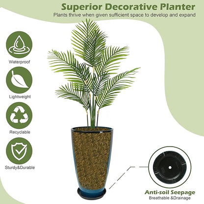 2 Packs 21 inch Tall Planter, Indoor Outdoor Round Planter for Porch, Large Plant Pot with Drainage Hole for Home Garden Front Door, Modern Decorative Pots for Plants (Blue)