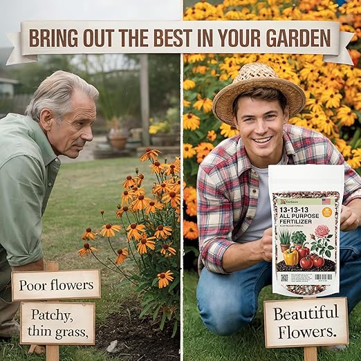 Gardenera 13-13-13 Slow Release Granular Fertilizer – All Purpose Plant Food 13 13 13 for Outdoor Grass, Vegetables, Roses, Flowers, Shrubs, Trees. Lawns, Gardens, Potted Plants (8 OZ)